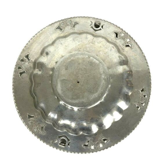 Forman Family Hammered Aluminum Handled Dish Server Chrysanthemum Floral Vintage - Picture 5 of 6